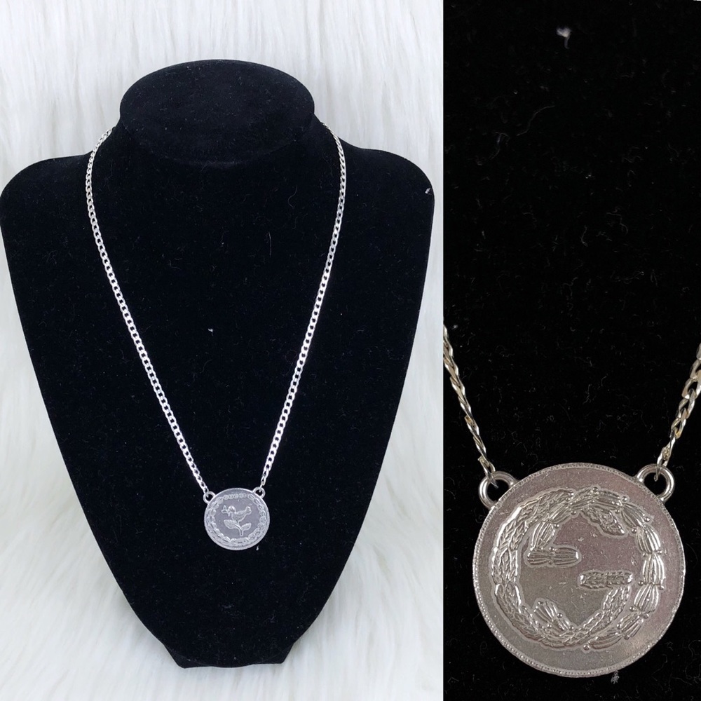 Sterling Silver Gucci Monogram Bird Coin Charm Necklace